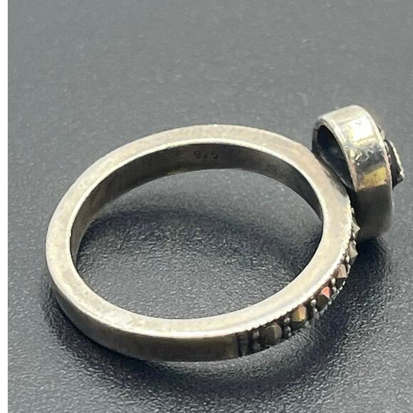 Vintage Sterling Silver Oval Black Onyx Marcasite Art Deco Statement Ring 7.25 - Picture 8 of 10